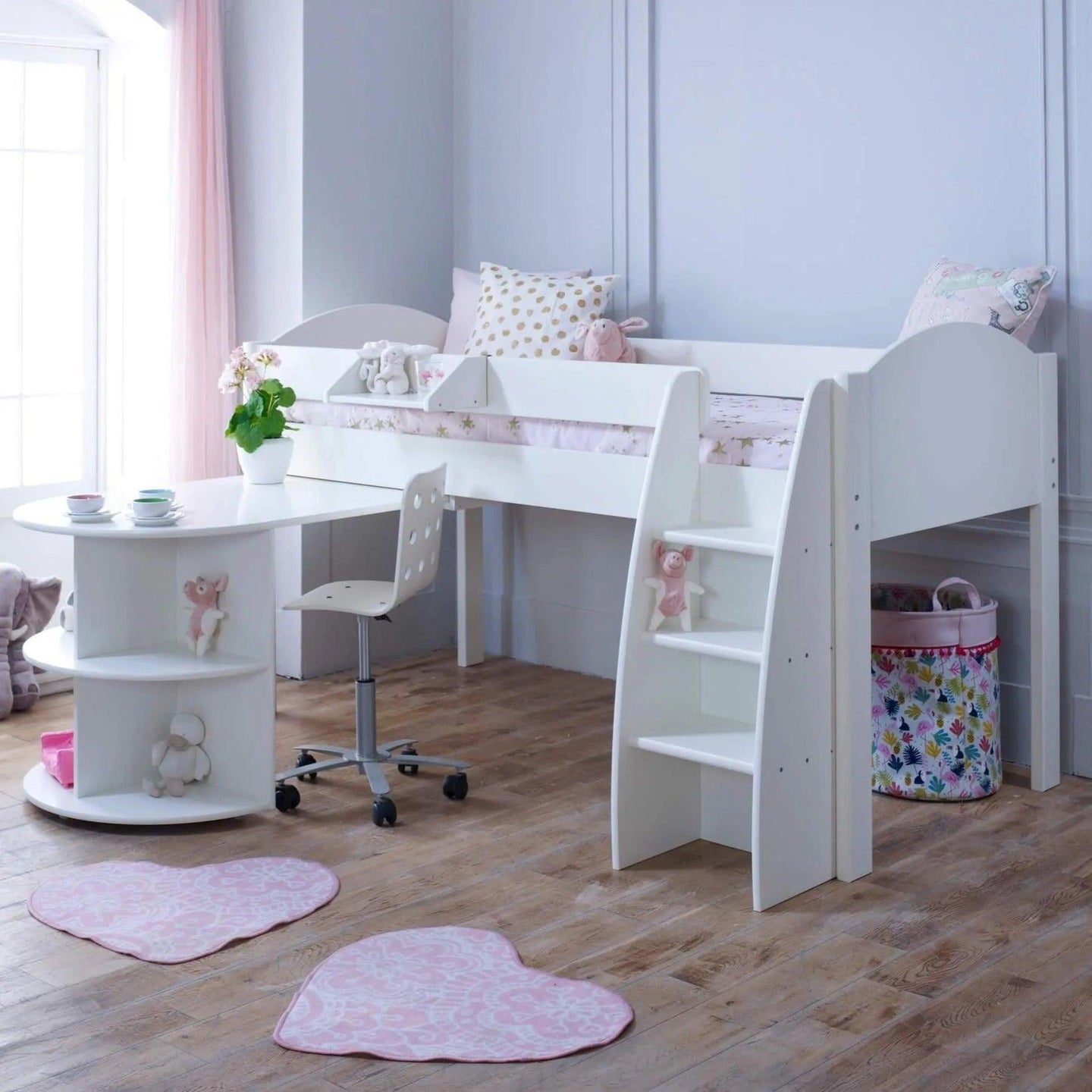Noah & Eli Mid Sleeper Bed with Pull Out Desk & Storage